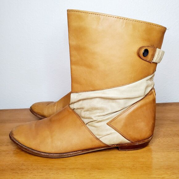 VTG Leather Slouchy Cowboy Boots Peter Pan Pull On Shoes Western Casual SZ 12N - Picture 3 of 12